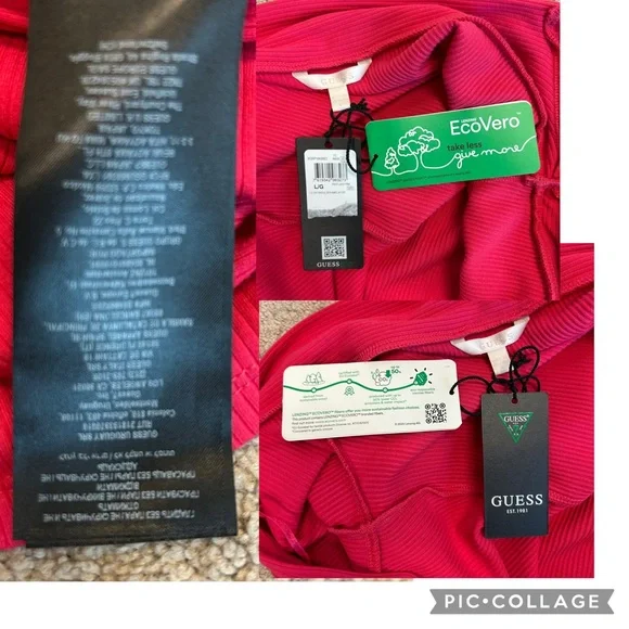 Guess Amelia Off Shoulder Fitted Ribbed Top In Fruit Punch Pink Sz L NWT - Picture 9 of 11